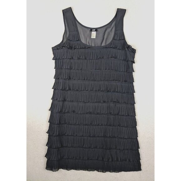 H&M - WOMEN'S DARK GRAY RUFFLED FLAPPER STYLE DRESS - SIZE M - Picture 1 of 7